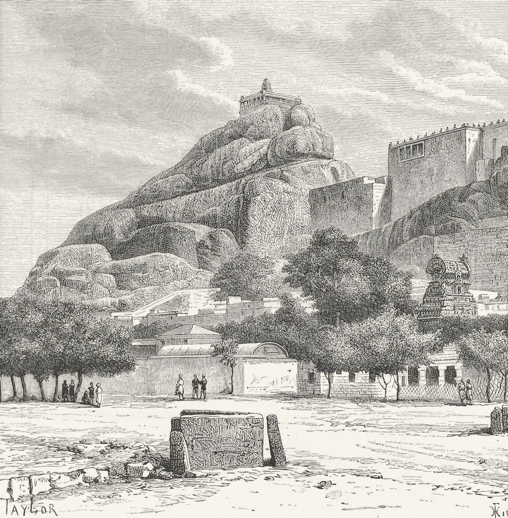 INDIA. Rock of Trichinapoli-view c1885 old antique vintage print picture